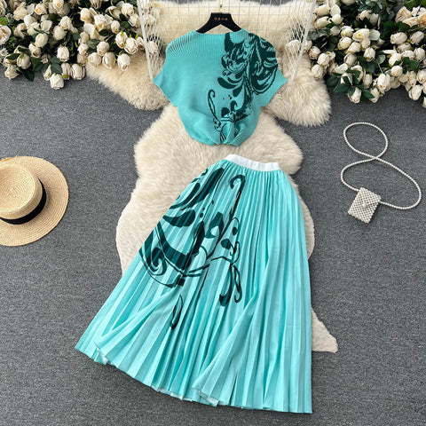 Top&Pleated Skirt Floral 2Pcs