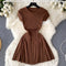 Solid Color Waist-slimming Pleated Dress