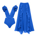3D Flower Hollowed One-piece Swimsuit&Skirt 2Pcs