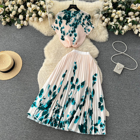 Top&Pleated Skirt Floral 2Pcs