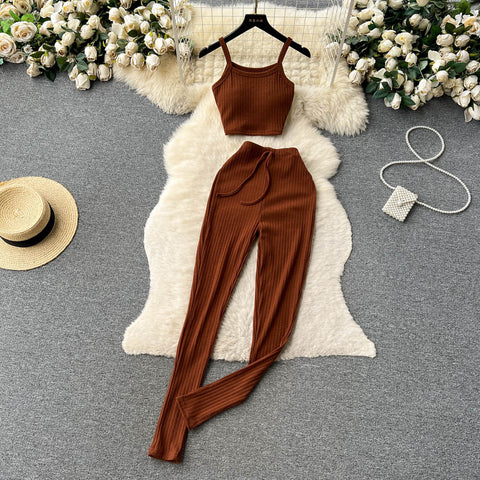 Camisole&Wide-leg Trousers Knitted 2Pcs