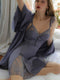 Lace Dress&Lounge Robe Ice Silk 2Pcs