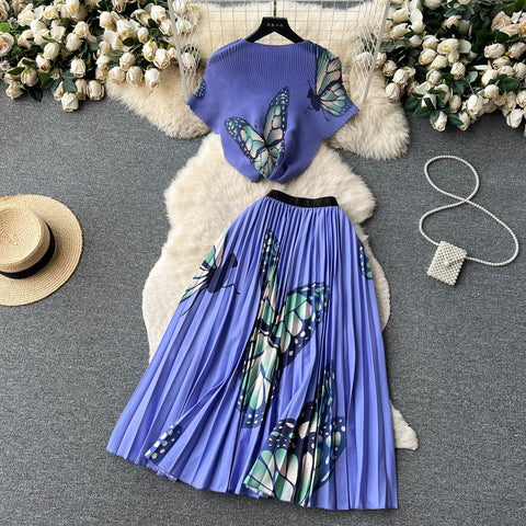Top&Pleated Skirt Floral 2Pcs