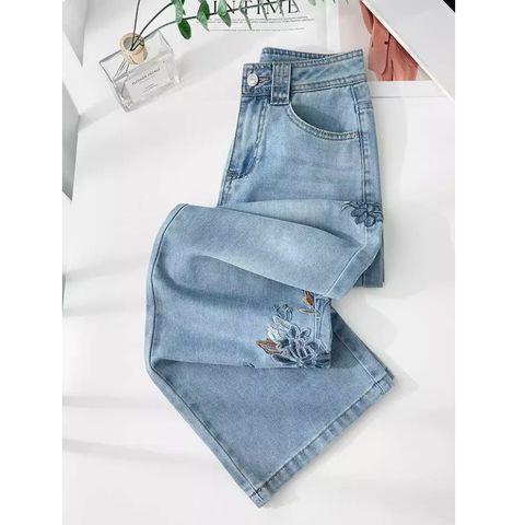 Ethnic Floral Embroidered Straight Jeans