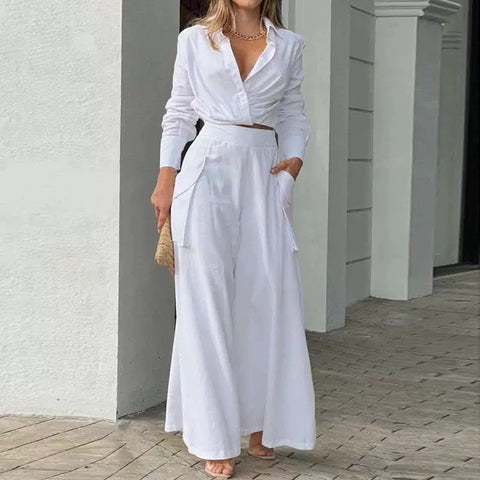 Autumn V-Neck Lounge Wide-Leg Pants Outfit
