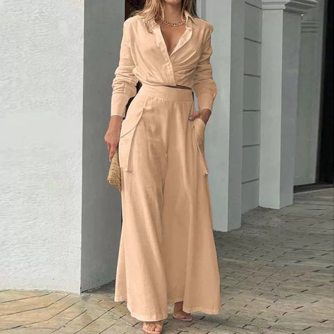 Autumn V-Neck Lounge Wide-Leg Pants Outfit