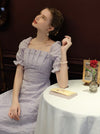 Purple Beaded Vintage High-waist Dress