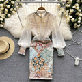 Stand Collar Embroidered Lace Dress