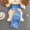 Gradient Short Top&Skirt Denim 2Pcs Set