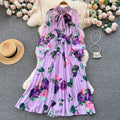 Ethnic Style Floral Dress with Neckerchief