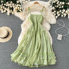 Green Pleated Chiffon Slip Dress