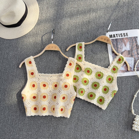 Retro Floral Embroidered Camisole Top