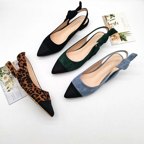 Low Heel Pointy Patchwork Color Kink Flats