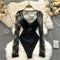 Cut-out Lace Patchworked Black Jumpsuit