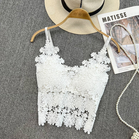 Hollow Lace Pattern V-neck Halter Top