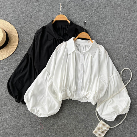 Puffy Sleeve Lapeled Short Blouse