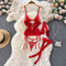 Red Lace Hollowed See-through Jumpsuit