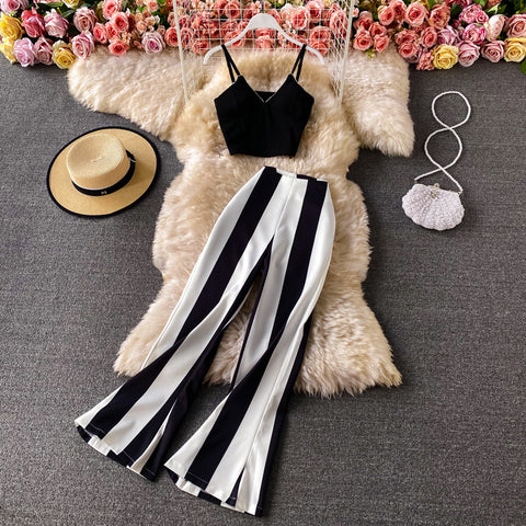 Chest Cushion V-Neck Short Halter Vest Two-Piece Set