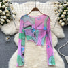 Niche Knitted Patchwork Colourful Print Shirt