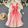 Gradient Pink Swoosh Halter Dress