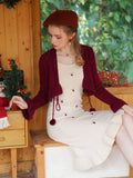 Embroidered Skirt & Puff Ball Tie Cardigan Two-Piece Set
