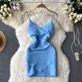 Solid Color Backless V-neck Slip Dress