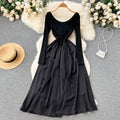 Korean Style U-neck Patchwork Black Dress