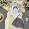 Polo Neck Jumpsuit&Skirt Uniform 2Pcs Set