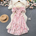 Sweet Irregular Design Pink Floral Dress