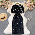 Embroidered Flower Lapel Dress