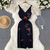 Rose Embroidered Knitted Slit Dress