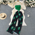 Knitted Jacket Printed Trousers Two Piece Suit