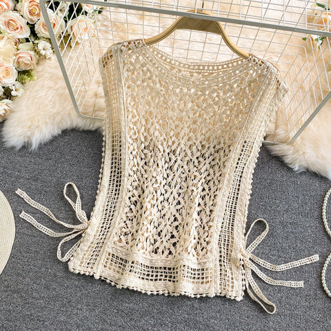 Loose Drawstring Cut Neck Sweater Pullover