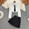 Tie Shirt Top High Waist Pleated Skirt Two Piece Set