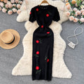 Elegant Embroidered Rose Knitted Dress