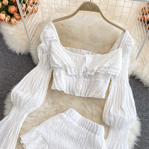 Square Collar Shirt&Shorts 2Pcs Set