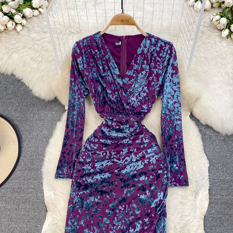 Bronzing Print V-neck Dress