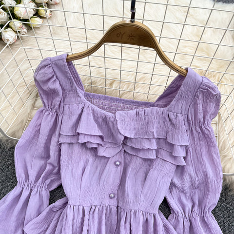 Square Collar Ruffled Chiffon Shirt