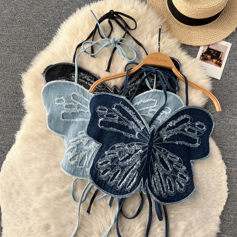 3D Butterfly Strapped Backless Top