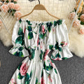 Off-The-Shoulder Puff Sleeve Printed Dress