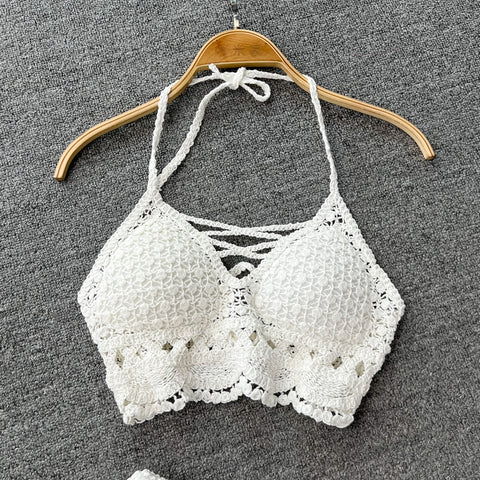 Knitted Halter Top& Wide-leg Shorts 2Pcs