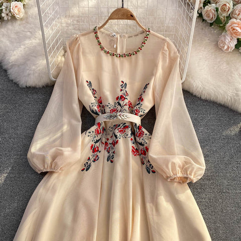 Round Collar Studded Floral Dress