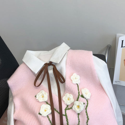 Dimensional Flower Branch Sleeveless Sweater Vest