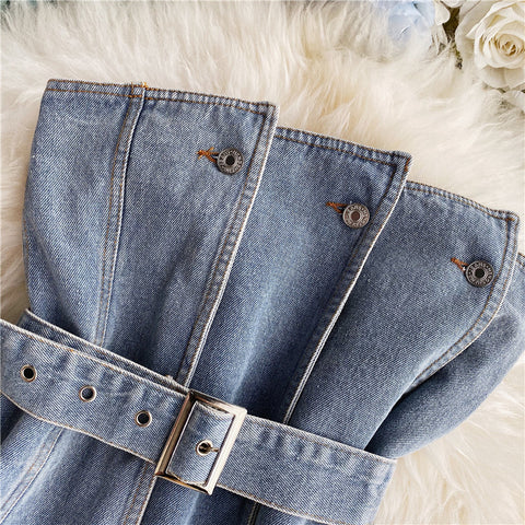 Off-the-shoulder Strapless Denim Top