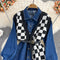 Knitted Vest Stitching Denim Dress Fake Two Pieces