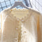 Solid Color Pearl Button Low-neck Cardigan
