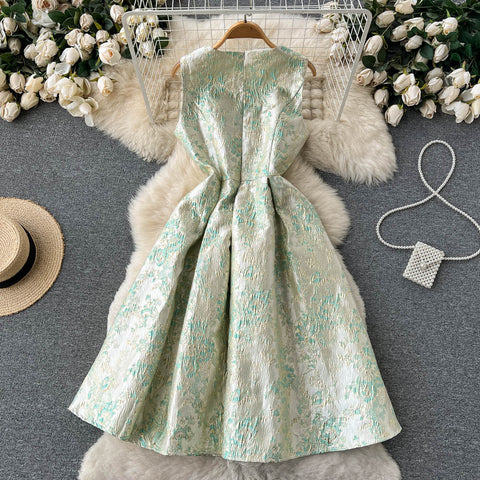 Jacquard High Waist Puffy A-line Dress