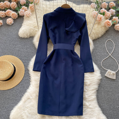 Blazer-collar Double-breasted Dress
