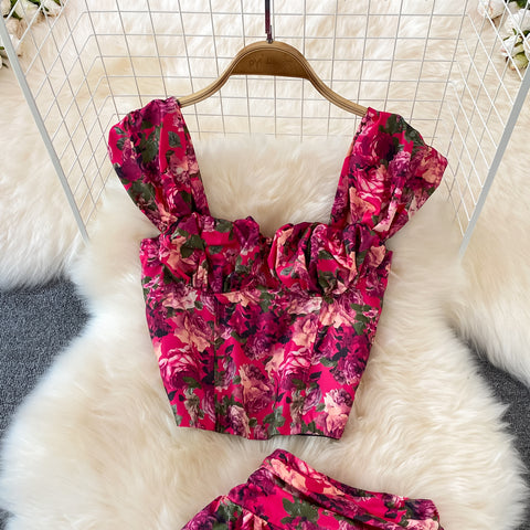 Floral Skirt Two-Piece Short Jacket