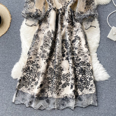 Embroidered Mesh Dress